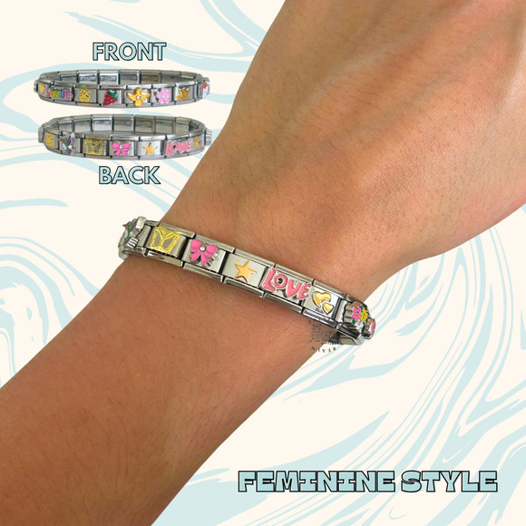 Italian Charm Bracelet READY TO WEAR Bracelet with 18 Feminine Charms Assorted - Picture 4 of 4